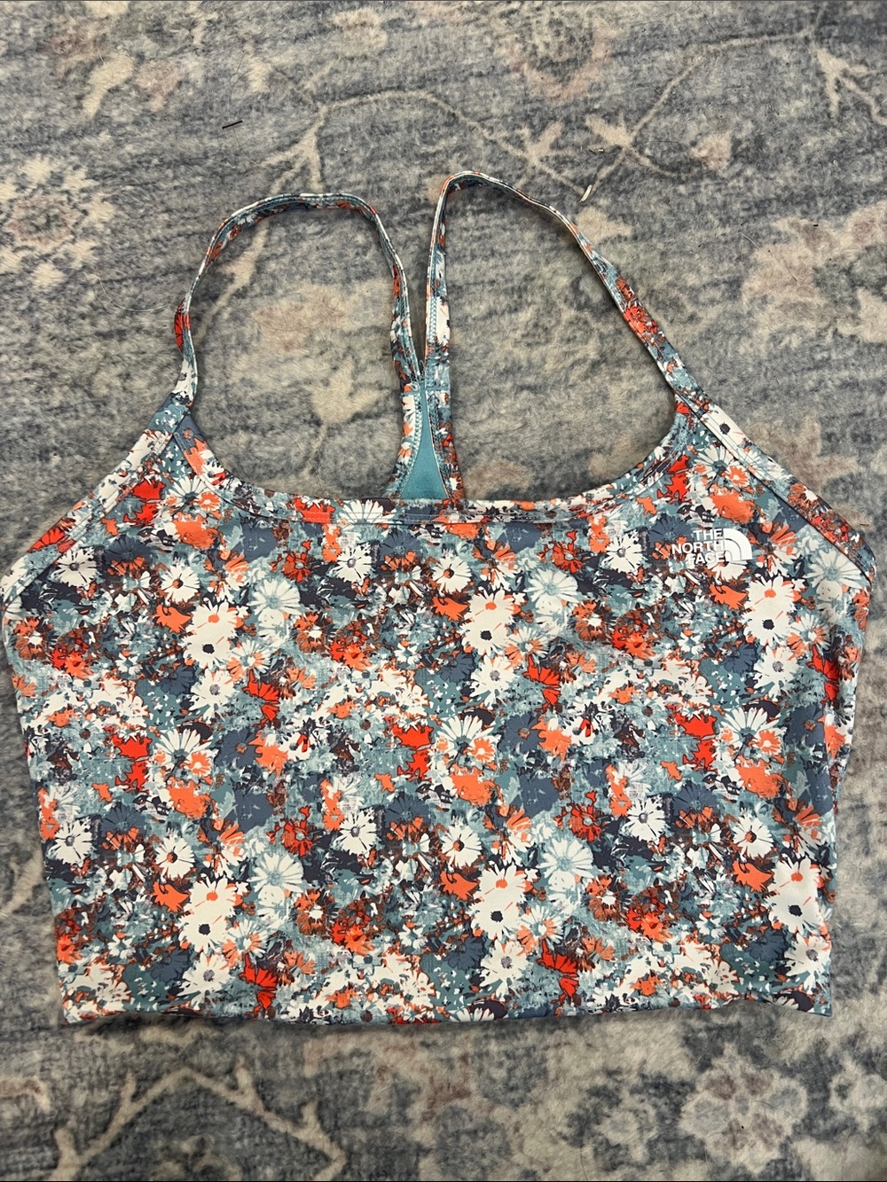 The North Face Women's Floral Racerback sports bra  in Blue and Orange size M.